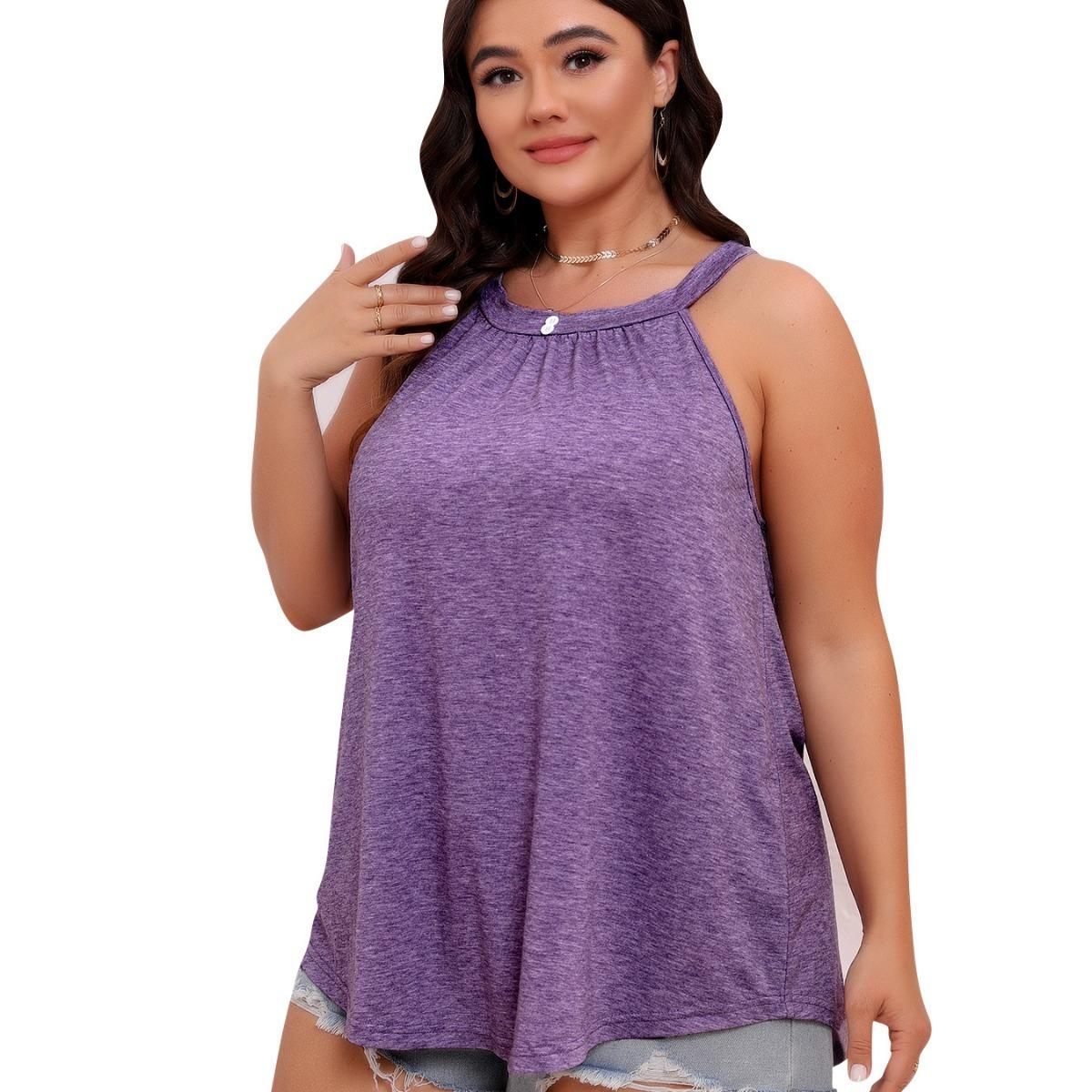 

Майки без рукавов больших размеров, летняя одежда для женщин, 2024, фиолетовый укороченный топ с бретелькой на шее, дрянной Y2k, топы Camisas 2000-х годов, сексуальные свободные однотонные топы L фиолетовый