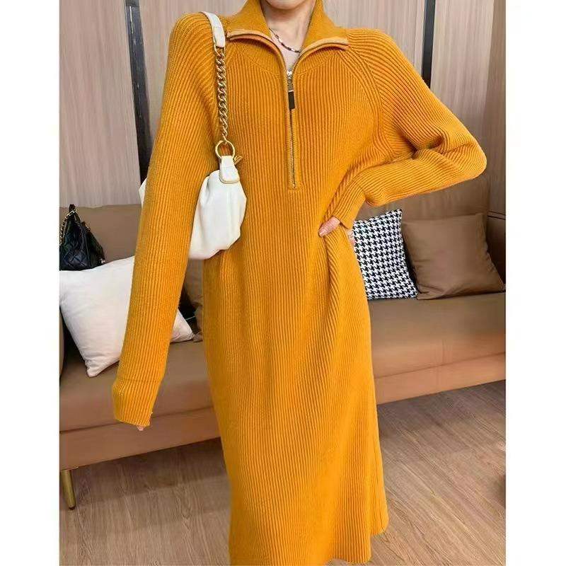Autumn and Winter French Mid-length Lazy Bottoming Dress Women's Over-the-knee Sweater Knitted Long Skirt with Coat