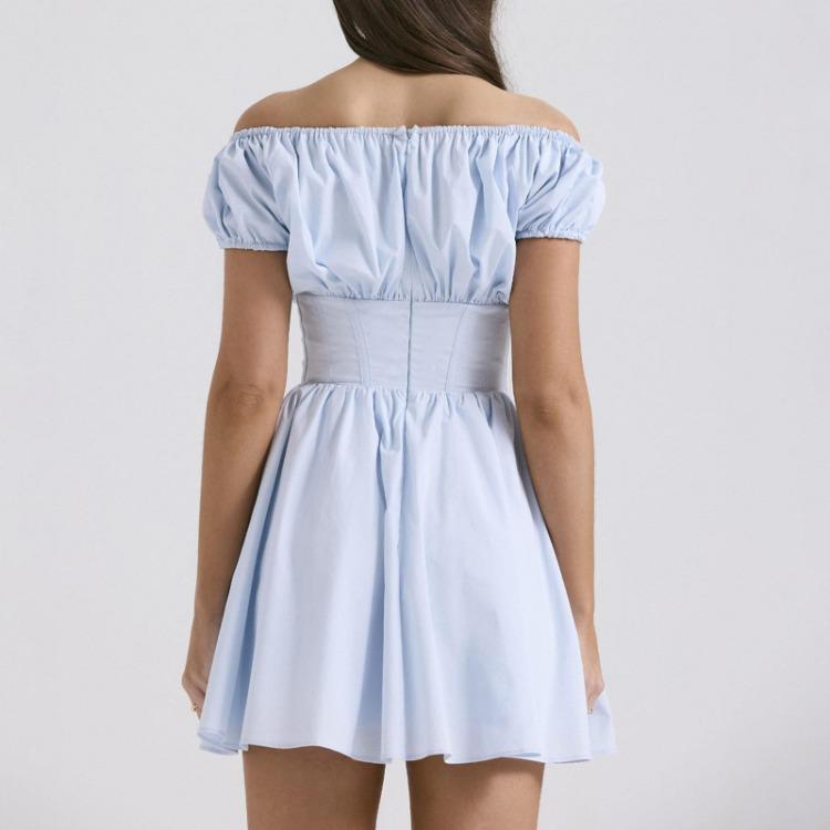 Women's Casual Dresses - Summer Navy Square Neck Mini Dress Elegant A Line Casual Holiday Party Dresses Short Sleeve Vacation Fashion Women