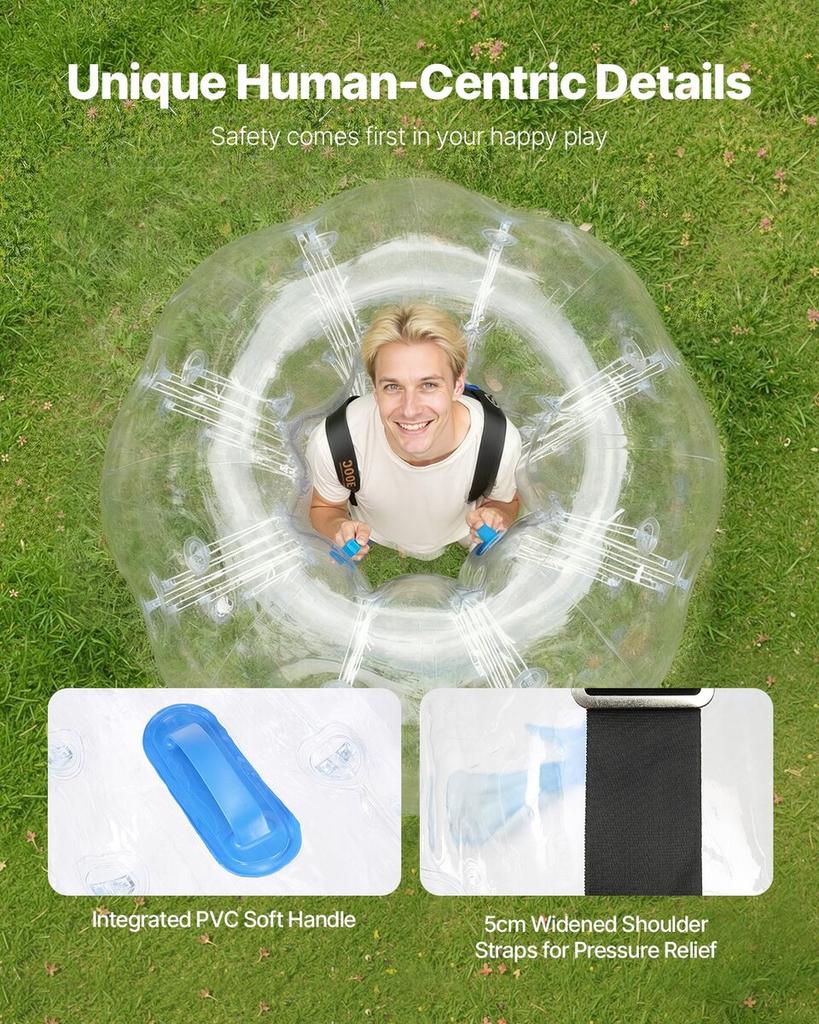 Nafukovací Bumper Ball 1 ks, 1,5M Body Sumo Zorb Balóny pro Teenagery a Dospělé, 0,8mm Silné PVC Lidské Křeččí Bublinové Balóny pro Venkovní Týmové Hraní