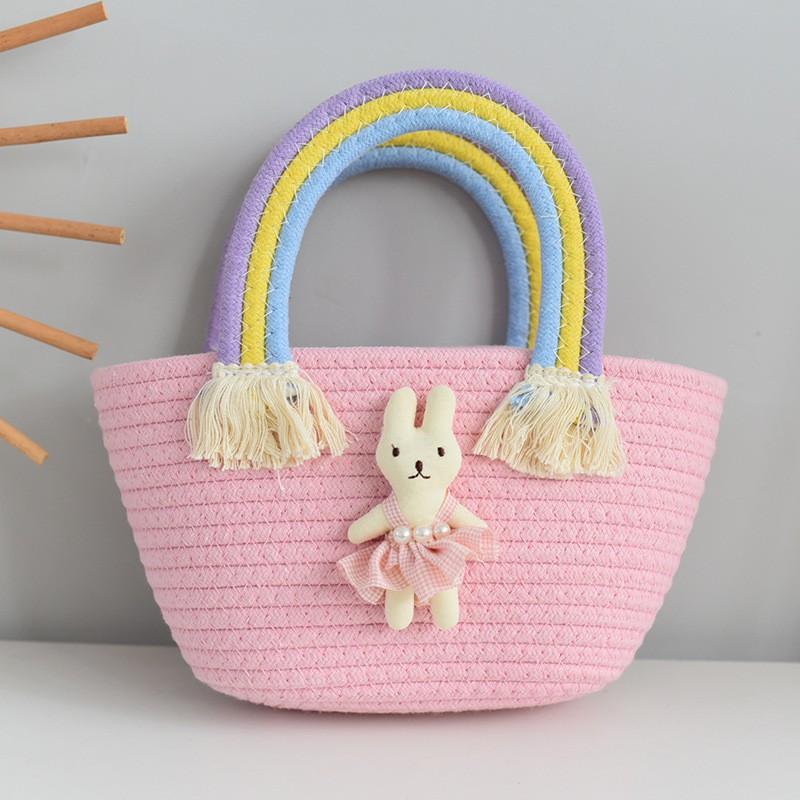 Girls 'bag Korean Rainbow Cloud Handbag Children's Woven Bag Large-capacity Straw