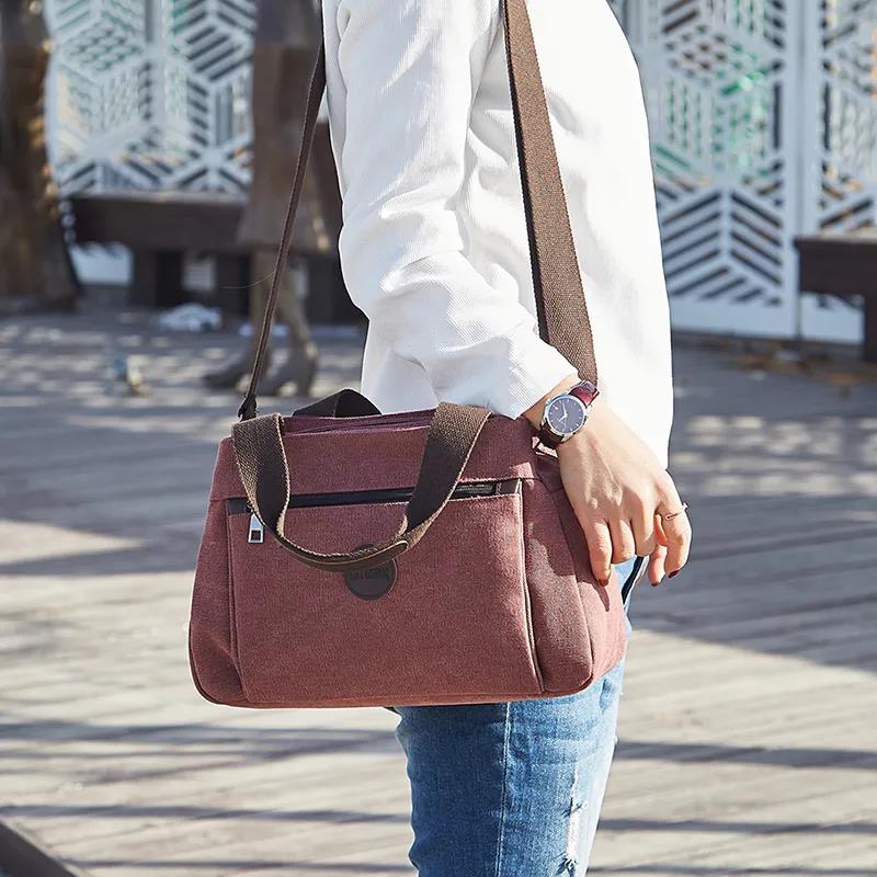 Canvas Bag Women's Versatile Casual Messenger Bag Multifunctional Single Shoulder Bag Large Capacity Handbag