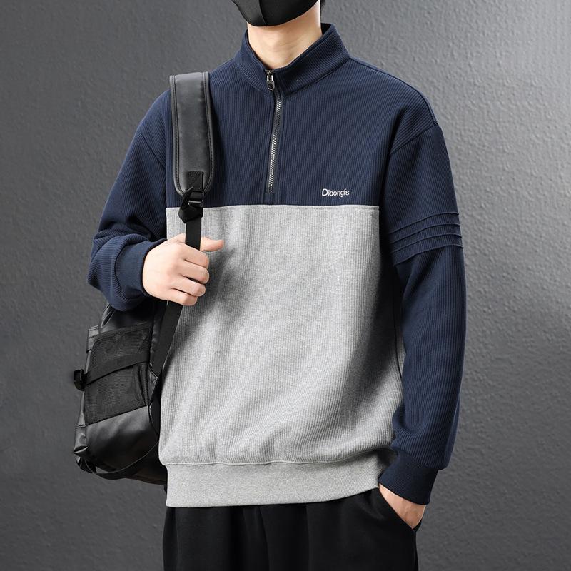 Men's warm fashionable big size heavy sweater soft high quality fabric half zipper sweater loose casual sports long sleeve t-shirt bottoming shirt