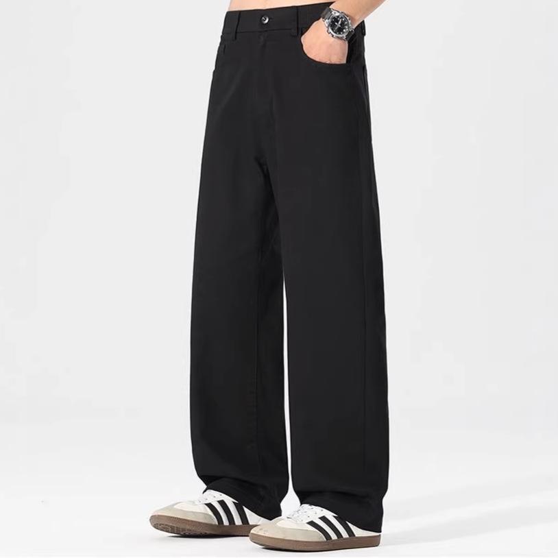 Frühling und Sommer neue europäische reine Baumwolle Khaki locker gerade elastische Freizeithose Herrenhose