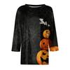 Women's Halloween Print T-Shirt Loose Fit Round Neck Three Quarter Sleeve Casual Shirt with Pumpkin and Bat Design for Seasonal Wear