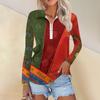 Camisa feminina casual com estampa de zíper e decote em V, manga comprida, primavera e moda