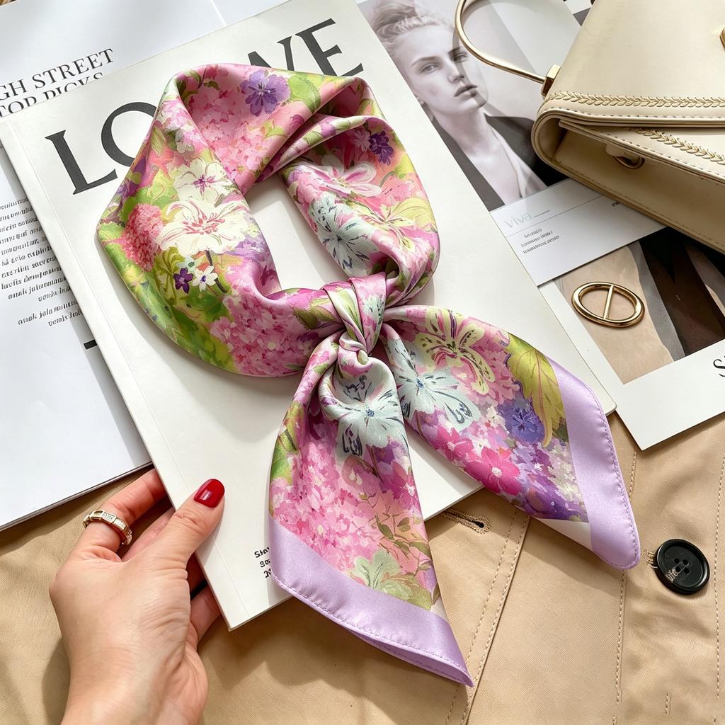 Autumn and winter Maillard cashew square scarf silk scarf women's shirt versatile neck small scarf tied hair decorative scarf