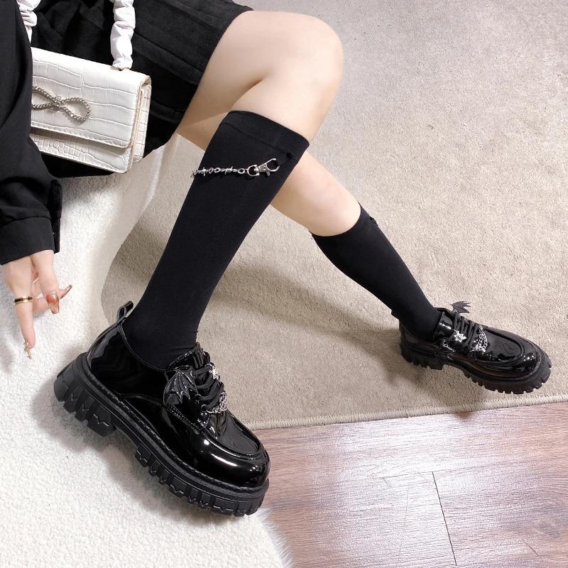 Fashion Women's Punk Shoes 2024 Patent Leather Metal Chain Pumps Women Autumn College Style Platform Lolita Gothic Shoes Woman