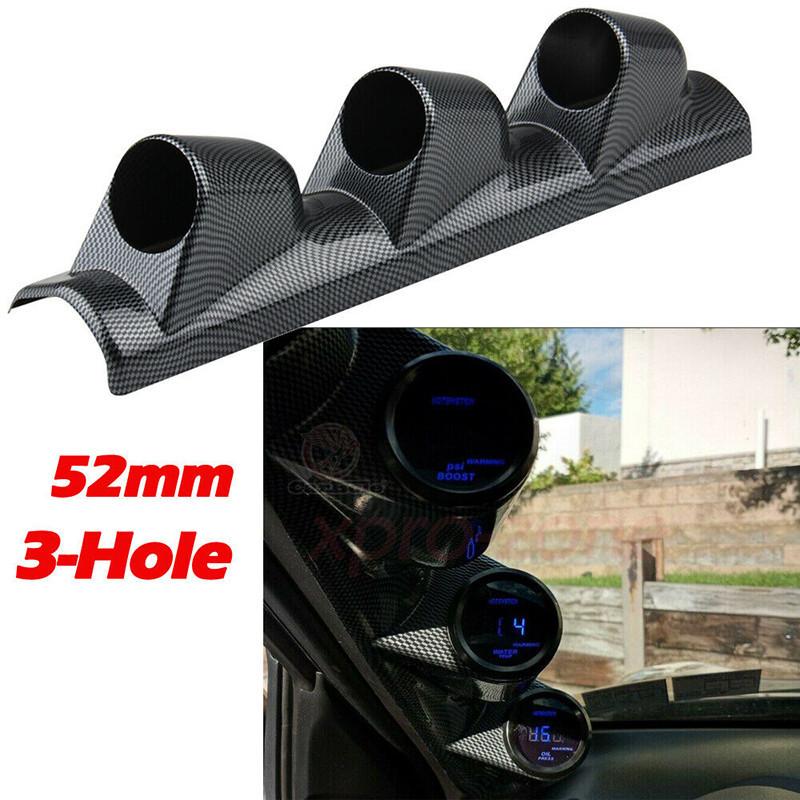 Universal 52mm Car Gauge Pod Universal Black/Carbon Three Hole Car Meters Holder A-Pillar Pod Triple Gauge Holder