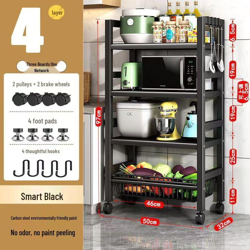 Multi-Layer Kitchen Rack: Extra Thick Microwave, Fruit & Veggie Storage with Wire Baskets & Rollers