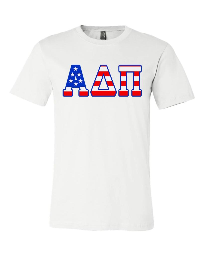 Alpha Delta Pi Bella + Canvas T Shirt USA Letter Top ADPI American Flag