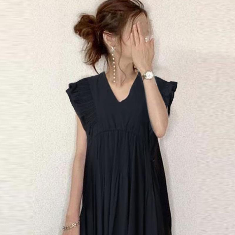 2024 Summer Women's V-Neck Dress with Back Tie, Gingham Patchwork, and Ruffle Cuffs
