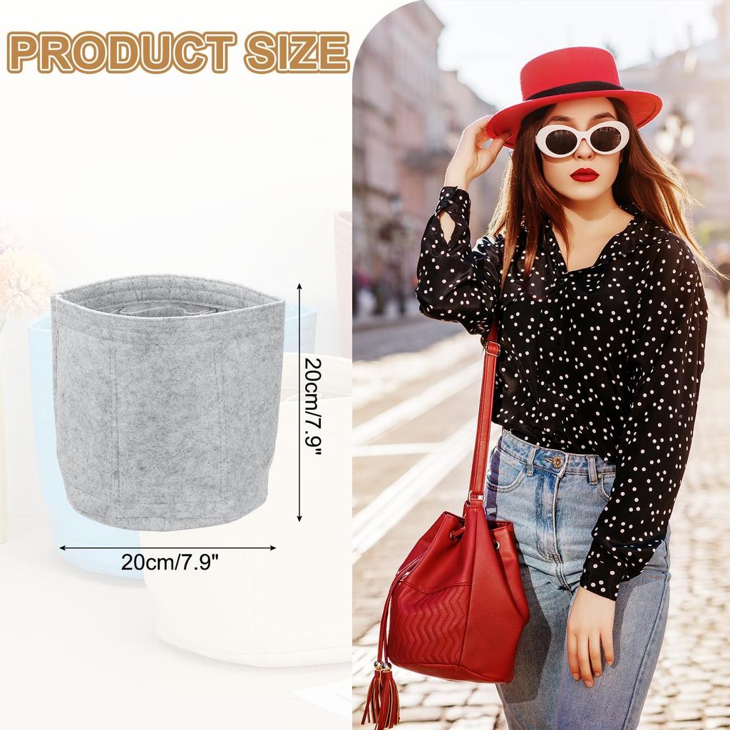uxcell Portable Felt Pouch Organizer Insert, 20x20cm, Round Multifunctional Pouch Liner for Bucket Bags, Dome Satchels, Totes, and Handbags, Light