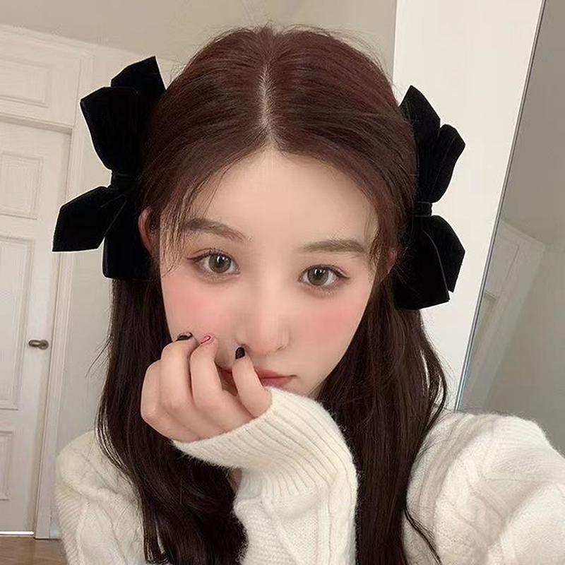 Black Red Velvet Bows Hairpin Year Girls Headband Temperament Woman Hair Accessories Autumn Winter Bangs Clips Gift 2Pcs/Lot