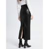Women's Black High Waist Faux Leather Bodycon Midi Pencil Skirt with Back Vent