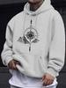 Men's Casual Hooded Sweatshirt for Autumn and Winter, Geometric Compass Print, Outdoor Casual Fitness Long-sleeved Top