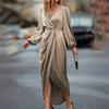 Elegant Cross-split Puff Sleeve Irregular Long-sleeved Dress For Women's Fashion Dress