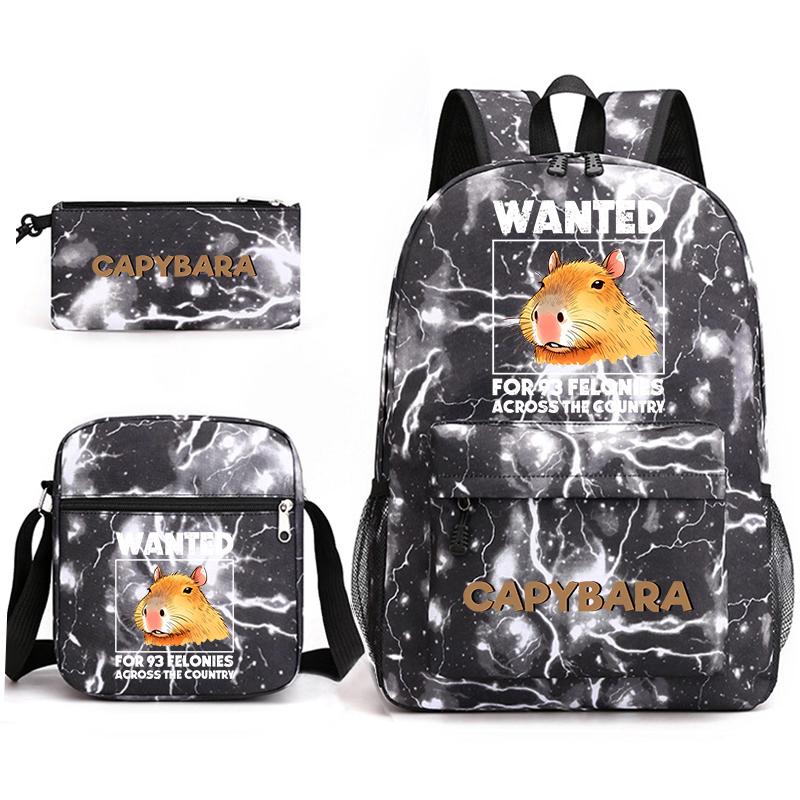 Capybara Animal Print 3Pcs Student Bookbag Set Shoulder Bag Pencil Case Children School Bag for Boys Girls Lightweight Daypack