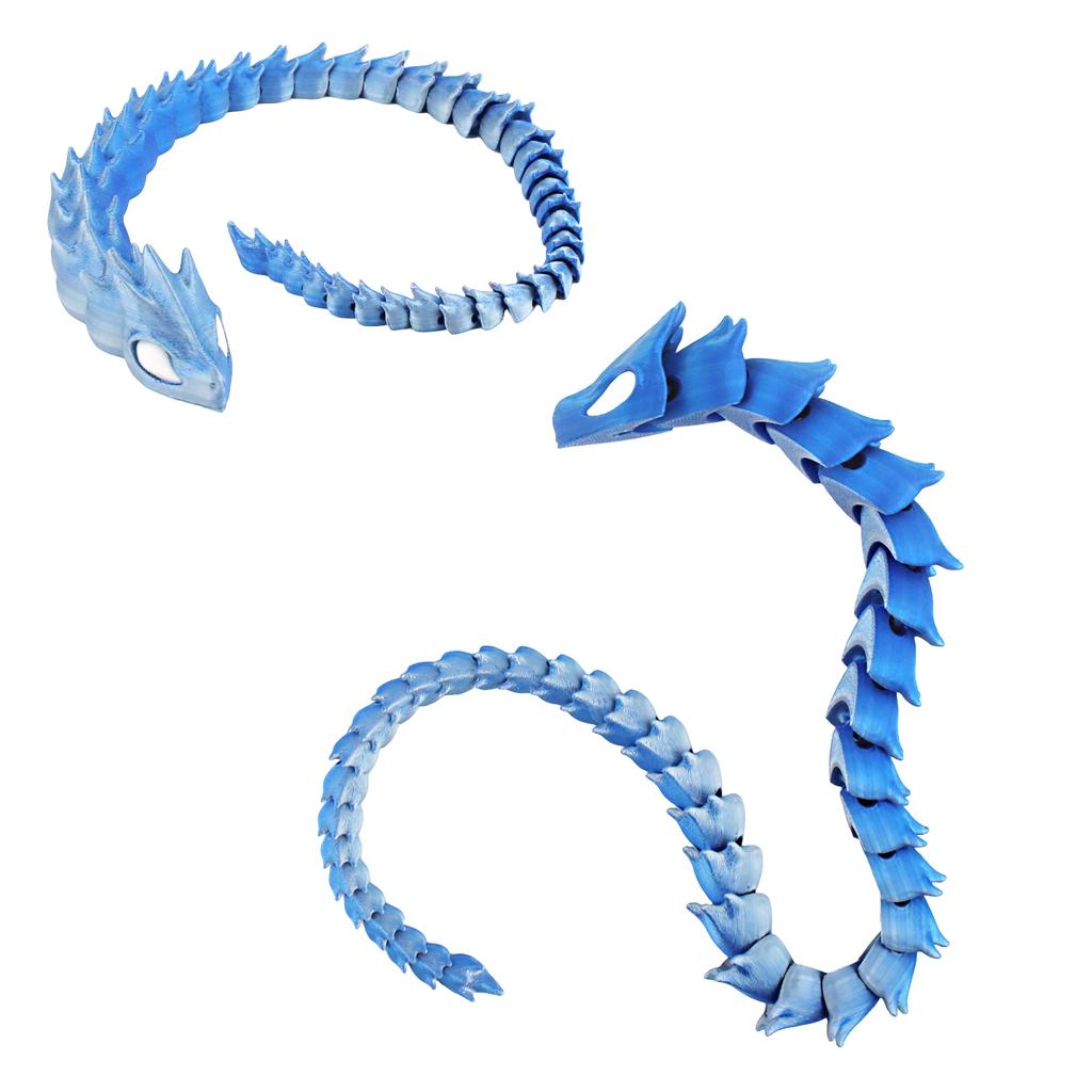 3D Printed Blue Silver Mecha Battle Dragon, Model Ornaments, Entertainment Toys, 3D Multi-Color Printing Technology Gifts