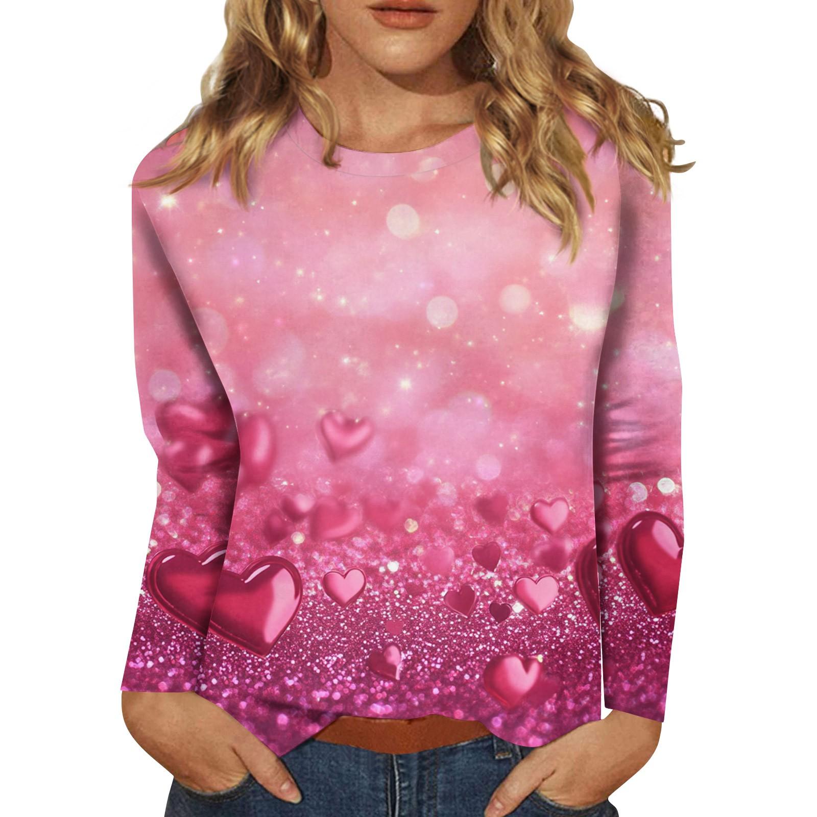 

Женская мода повседневный топ с длинным рукавом и круглым вырезом с цветочным принтом L горячий розовый