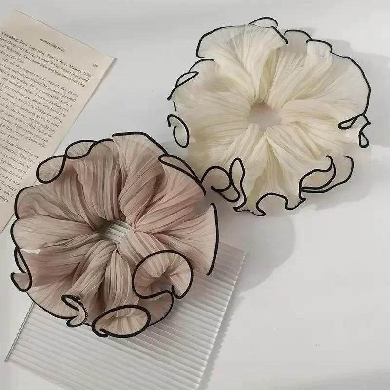 Sweet Temperament Fashion Exaggerated Hair Band Hair Accessories Retro Wrinkle Chiffon Scrunchies for Women Girls