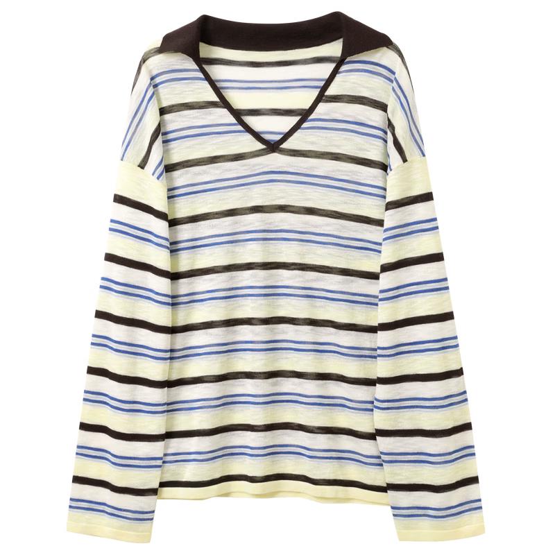 Sancai Women s Striped Lightweight Knit Pullover XL