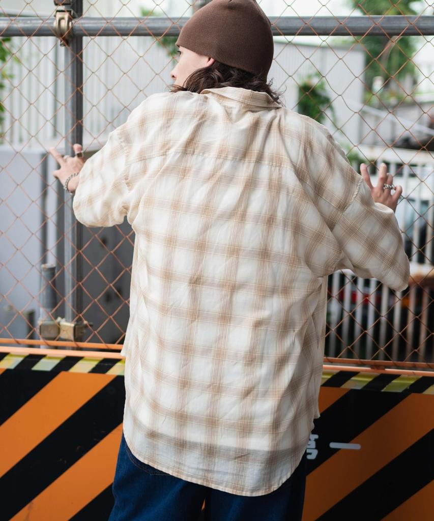 WEGO Check Sheer Gauze Long Loose Street Size 2 Patterns Men's Shirt, Sleeve, Casual, Fit, Fall/Winter, Style, Gift, M,