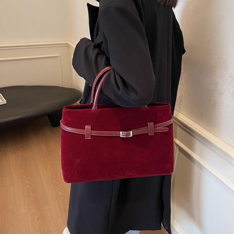 

Women s bag new leather suede handbag versatile retro design shoulder bag bag 37*16*22 бордовый
