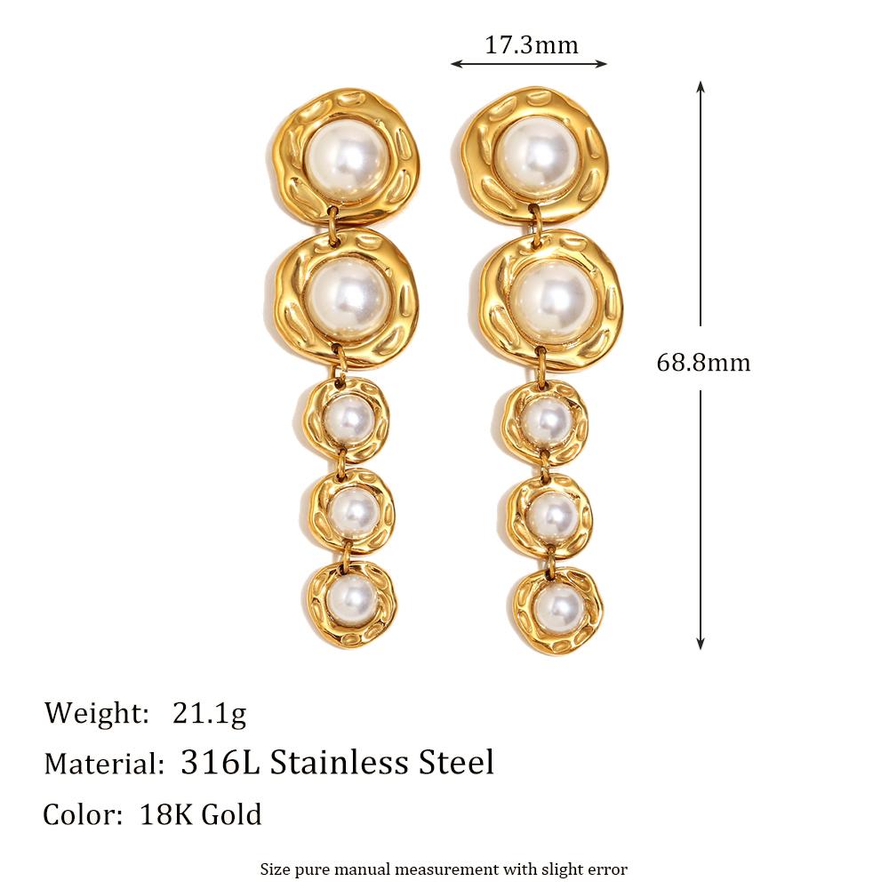 MamacitaSlay Elegant Stainless Steel Pearl Multilayer Irregular Earrings Party Waterproof Jewelry Women s High Quality Gift