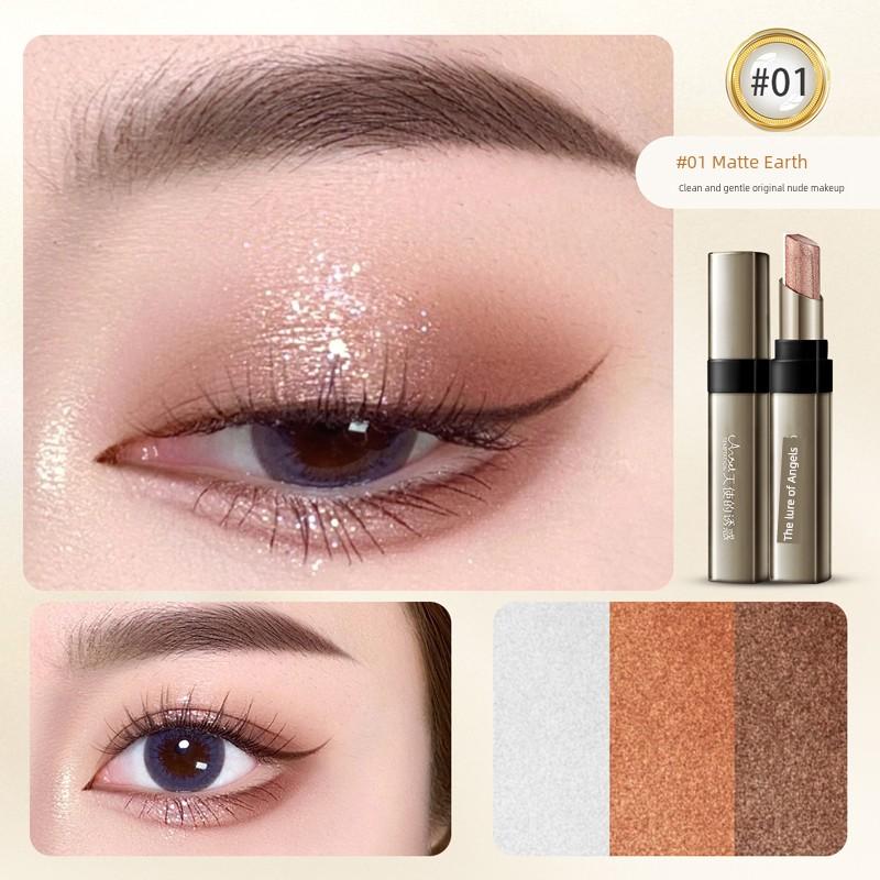 Bean Bag Three-Color Gradient Eye Shadow Stick Pen One Touch Molding Waterproof Not Smudge Matte Shimmer Earth Color Light Makeup New Arrival