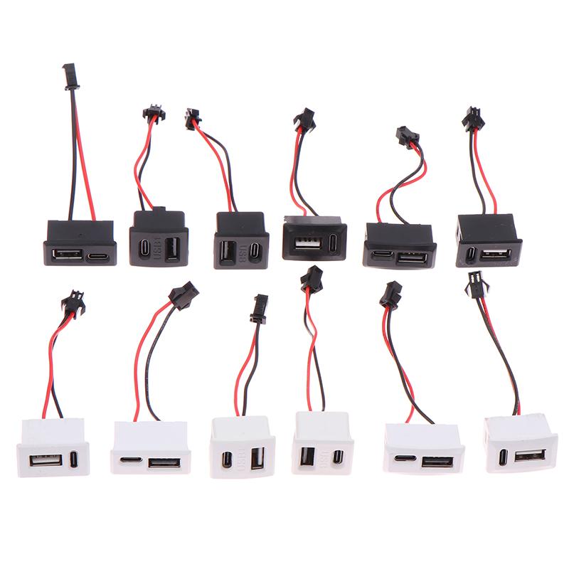 1Pcs Double Layer White/Black USB Female Base Type-c Socket USB Lamp Charging Socket Power Socket 2P With Cable Connector