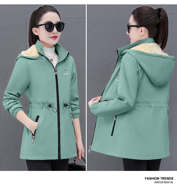 Woodpecker Women's Mid-Length Fleece Coat - 2025 Autumn/Winter Warm Thickened Windbreaker Jacket