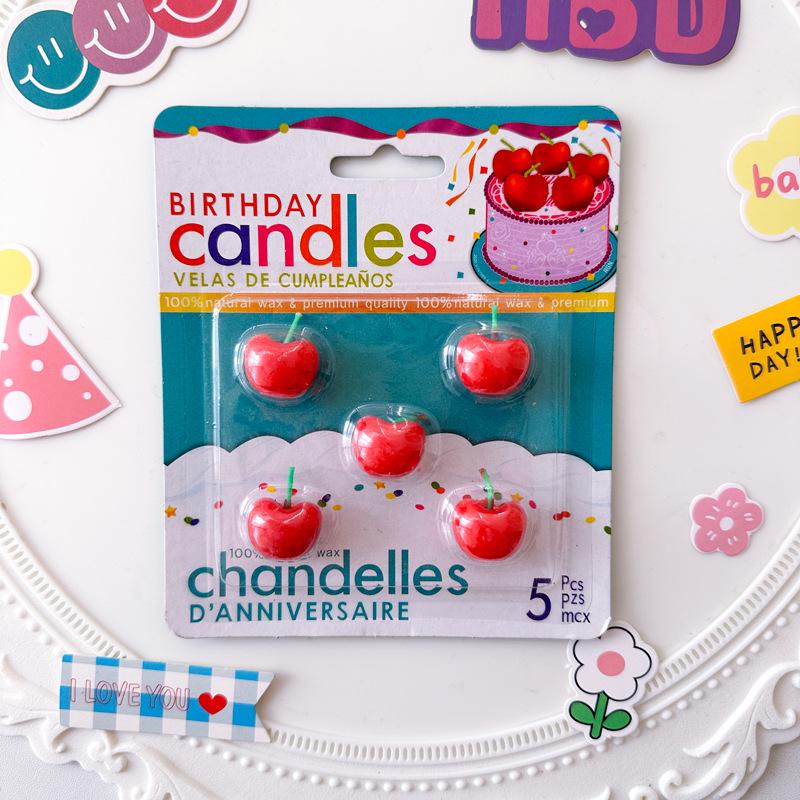 Korean 3D Cherry Fruit Candles - Birthday Cake Toppers