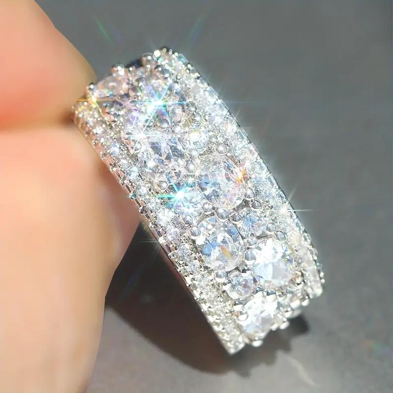 Huitan AA Cubic Zircon Gorgeous Wedding Rings for Women Luxury Crystal Rings Temperament Elegant Lady Accessories Party