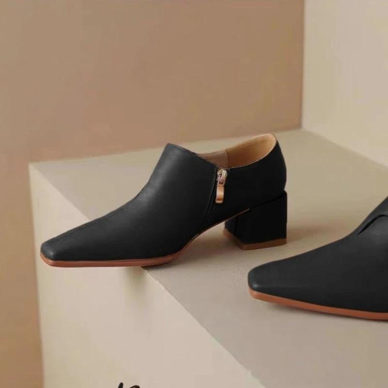 Fashion Women's High Heels New Zipper Square Heel Pointed Toe Ankle Boots Dress Ladies Heeled Shoes for Women Botas De Mujer