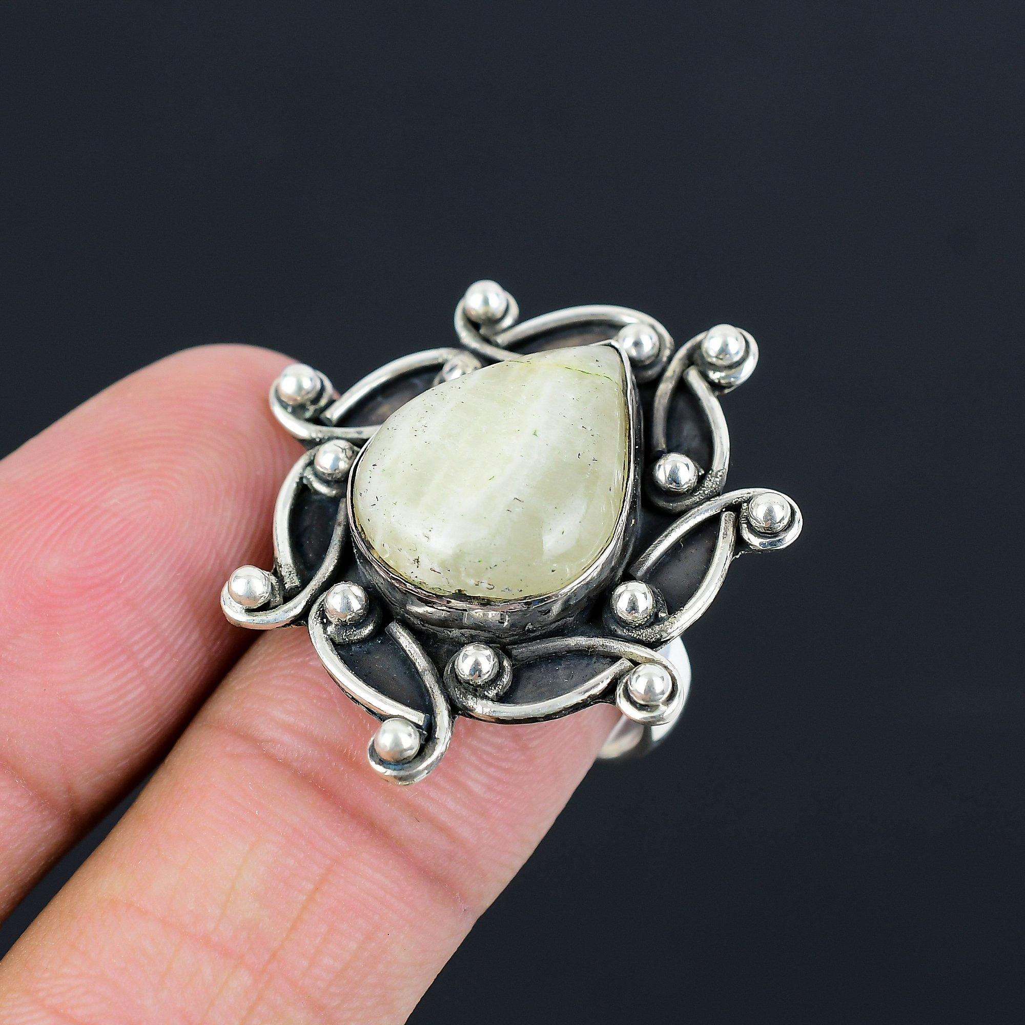 Sterling Silver Green Aragonite Gemstone Trendy Solitaire Wife Ring Jewelry US 9 9