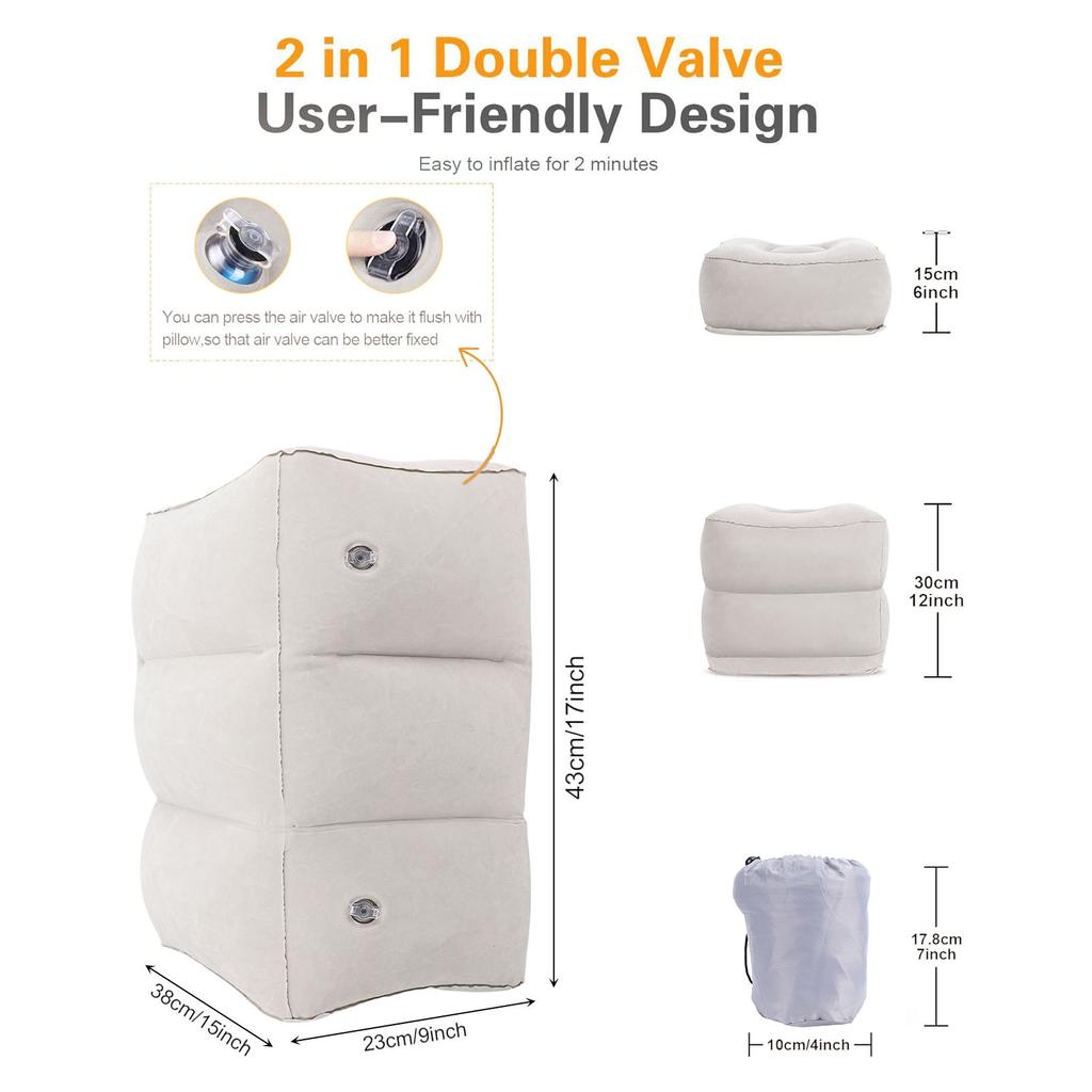 Inflatable Foot Rest Pillow Toddler Airplane Bed Adjustable 3 Layers Height Leg Rest Pillow Airplane Travel Essentials