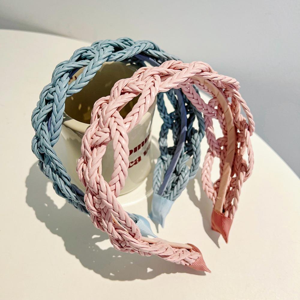 Solid Color PU Leather Weave Hairband Headwear Weave Style Hair Hoop  Hair Styling Accessory