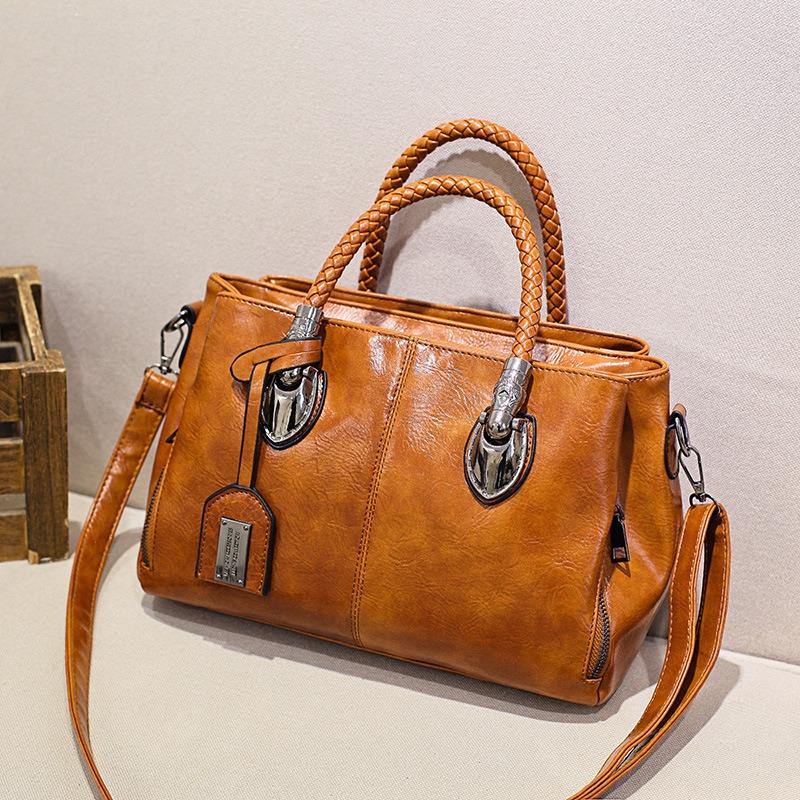 Vintage Braided Handle Leather Satchel Bag for Women - Large Capacity Crossbody Tote