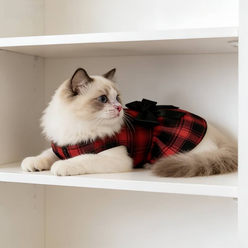 Cute Plaid Pet Dress with Bow Decoration, Soft Fabric Cat and Dog Clothing, Suitable for Small and Medium-sized Pets