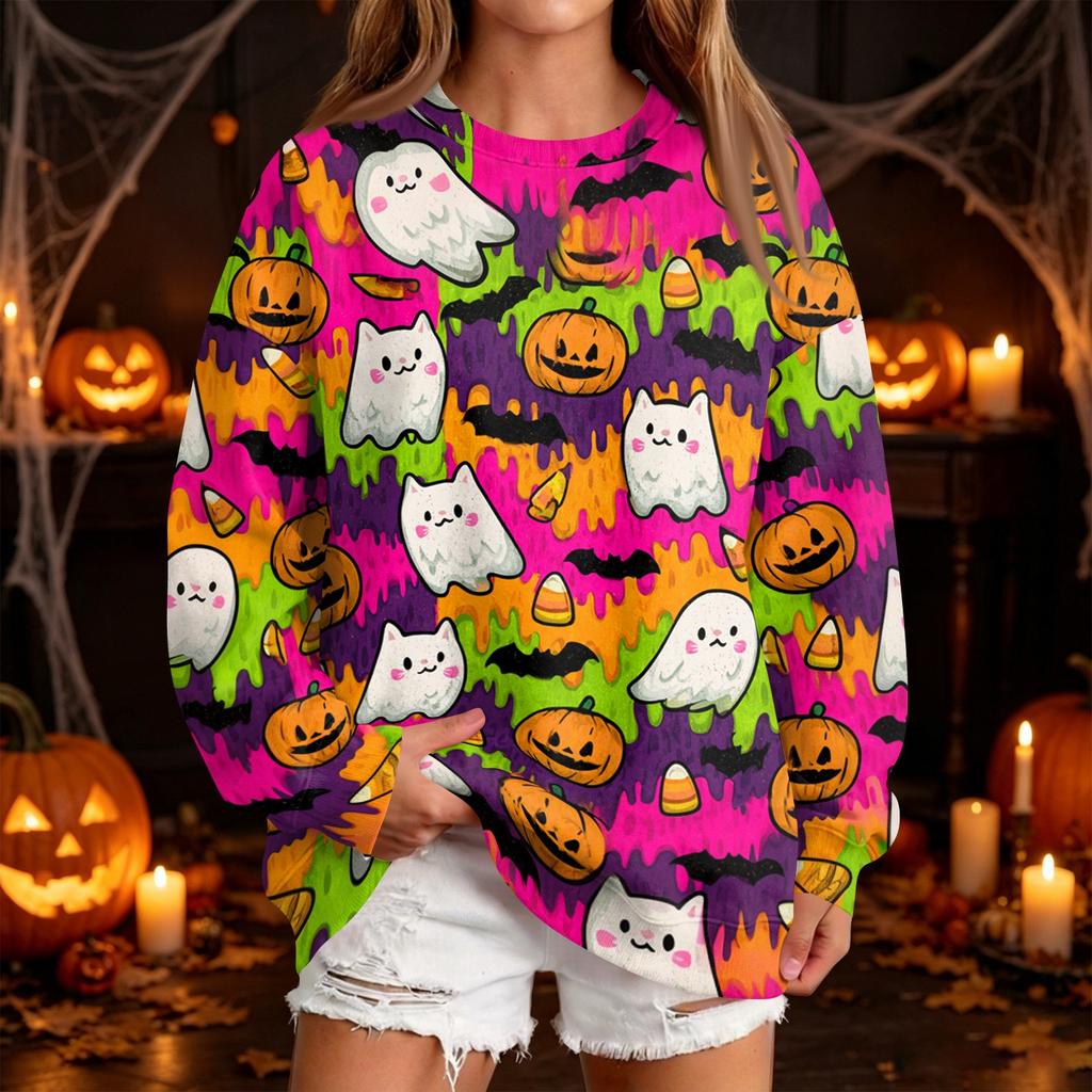 Women's Fashion Casual Halloween Print Neck Sweatshirt