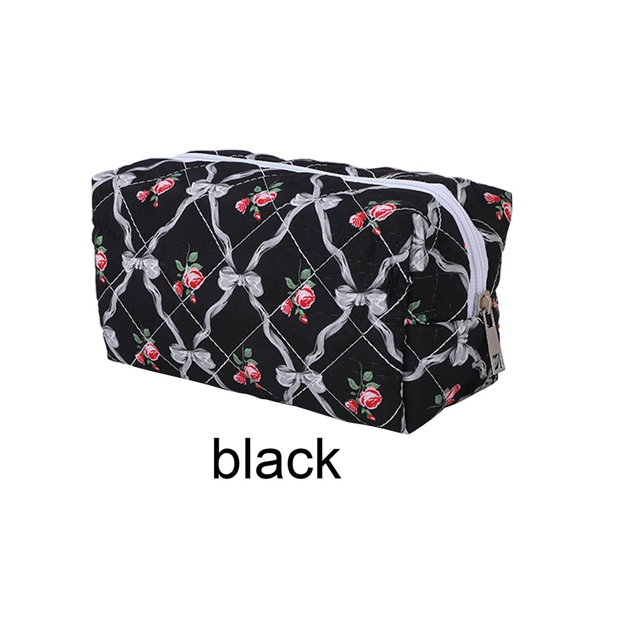 

Cute Bowknot Flower Print Pencil Case, Women s Zipper Storage Bag, Student Desktop Decoration Supplies, Beautiful Gift for Girls чорний