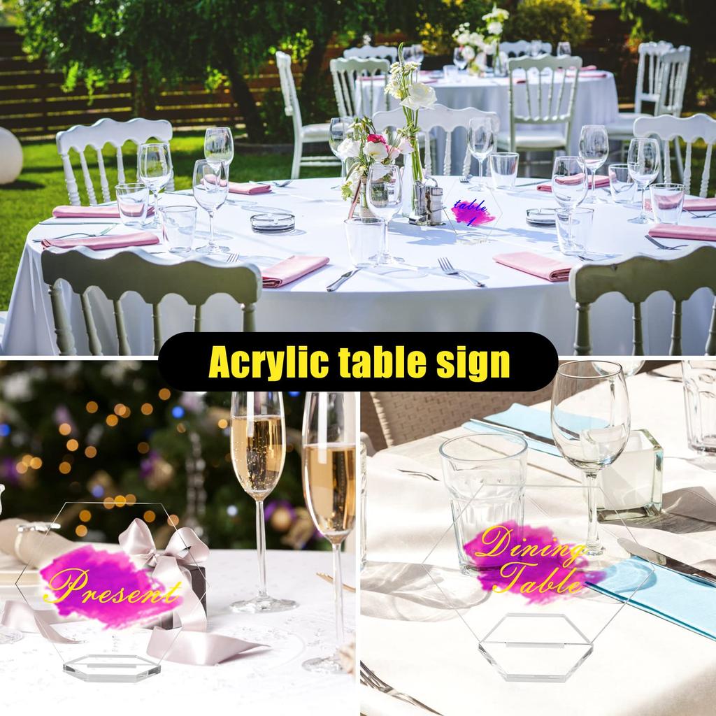 Hexagon Acrylic Blank With Stand,DIY Clear Hexagon Place Cards, Acrylic Table Numbers Sign for Wedding Table Reception Decor