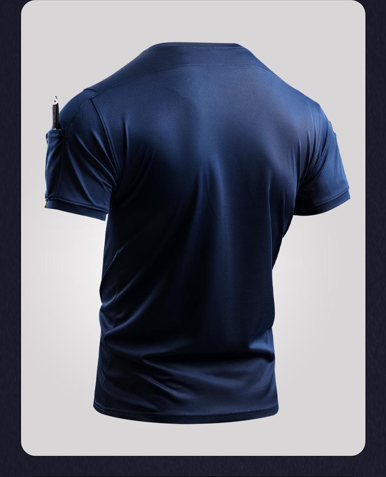 Men's Quick-Drying Tactical T-Shirt - Elastic, Breathable Ice Silk, Wear-resistant, Round Neck Short Sleeve for Summer Outdoor Sports and Fitness