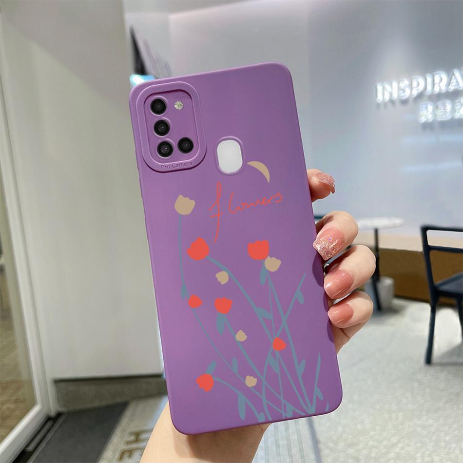 For Samsung Galaxy A21s Case Purple Lavender Flower Camera Protector Soft Phone Cover For Samsung A21s 6.5" SM-A217F A 21 s Case