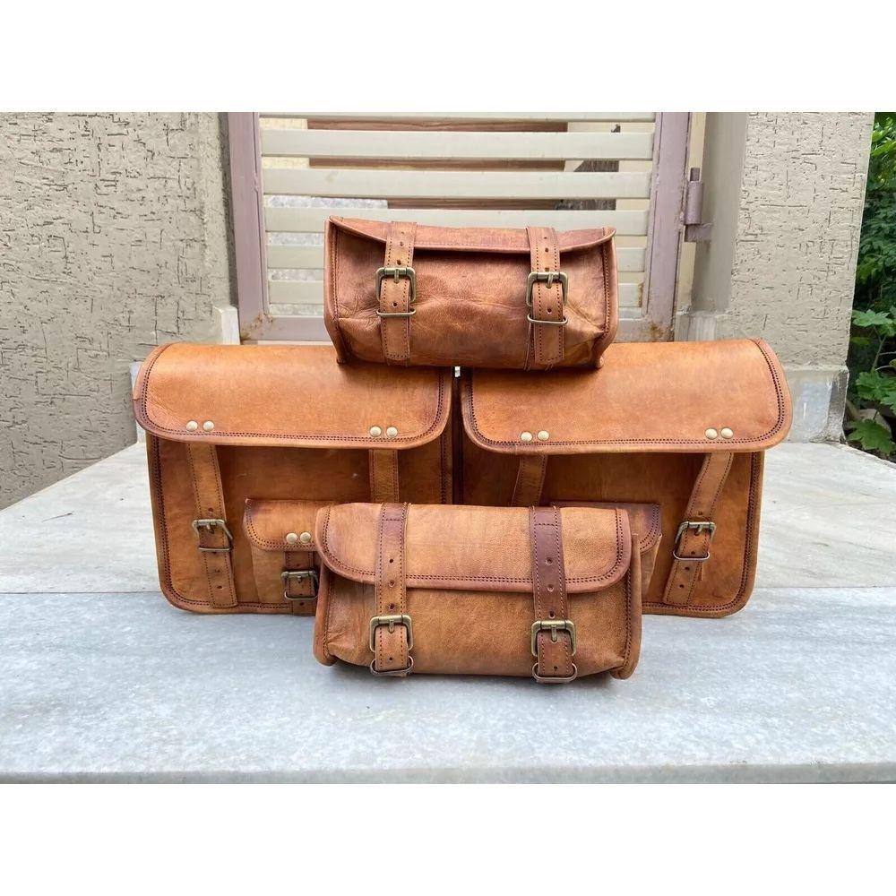 Δερμάτινες τσάντες σέλας μοτοσυκλέτας 4 Καφέ Δερμάτινες πλαϊνές τσάντες τσάντες 4 Τσάντες Combo