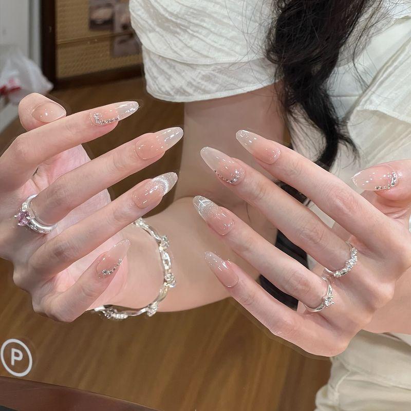 Ks Nail Art Wearable Nails Short Style 2026 New Model High-End Super Popular Cat Eye Handmade High-Quality Nude Color Stunning Nail Pieces