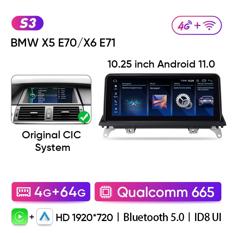 Ainavi Wireless Carplay Multimedia Player Car Radio Android Auto Qualcomm 665 8G 128G For BMW X5 E70 X6 E71 (2007-2013) CCC CIC