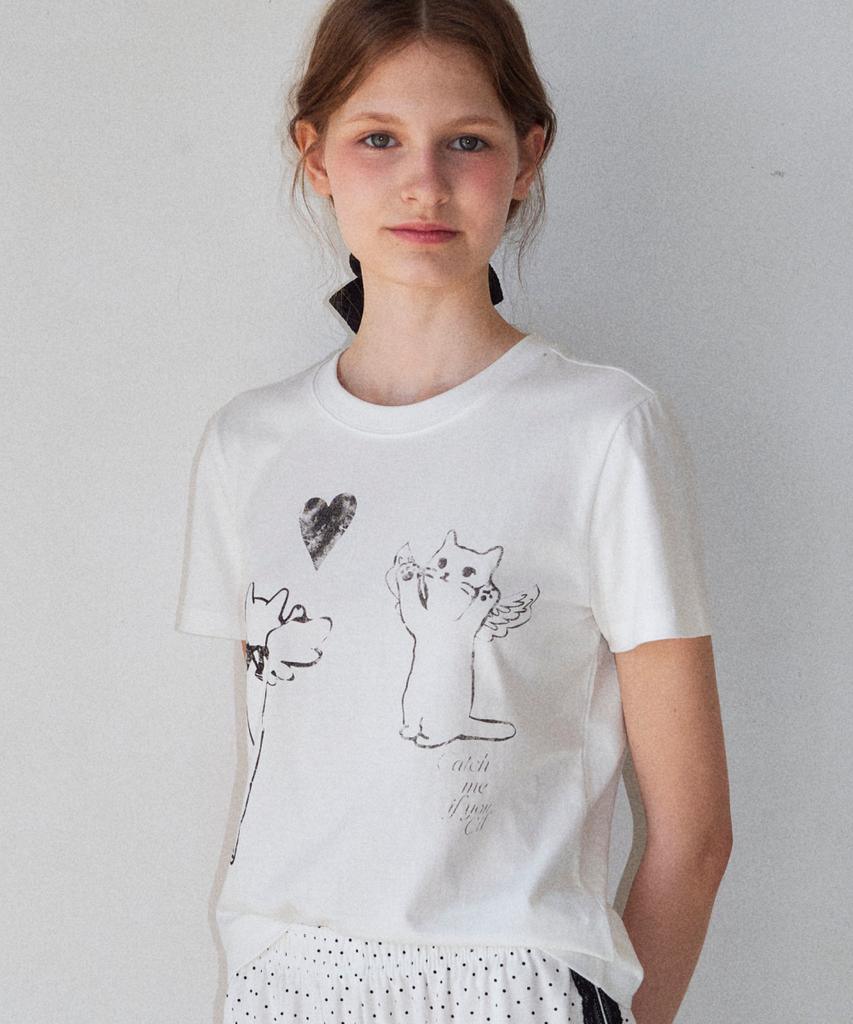Loginaenloji Love Cat Printed T-Shirt White