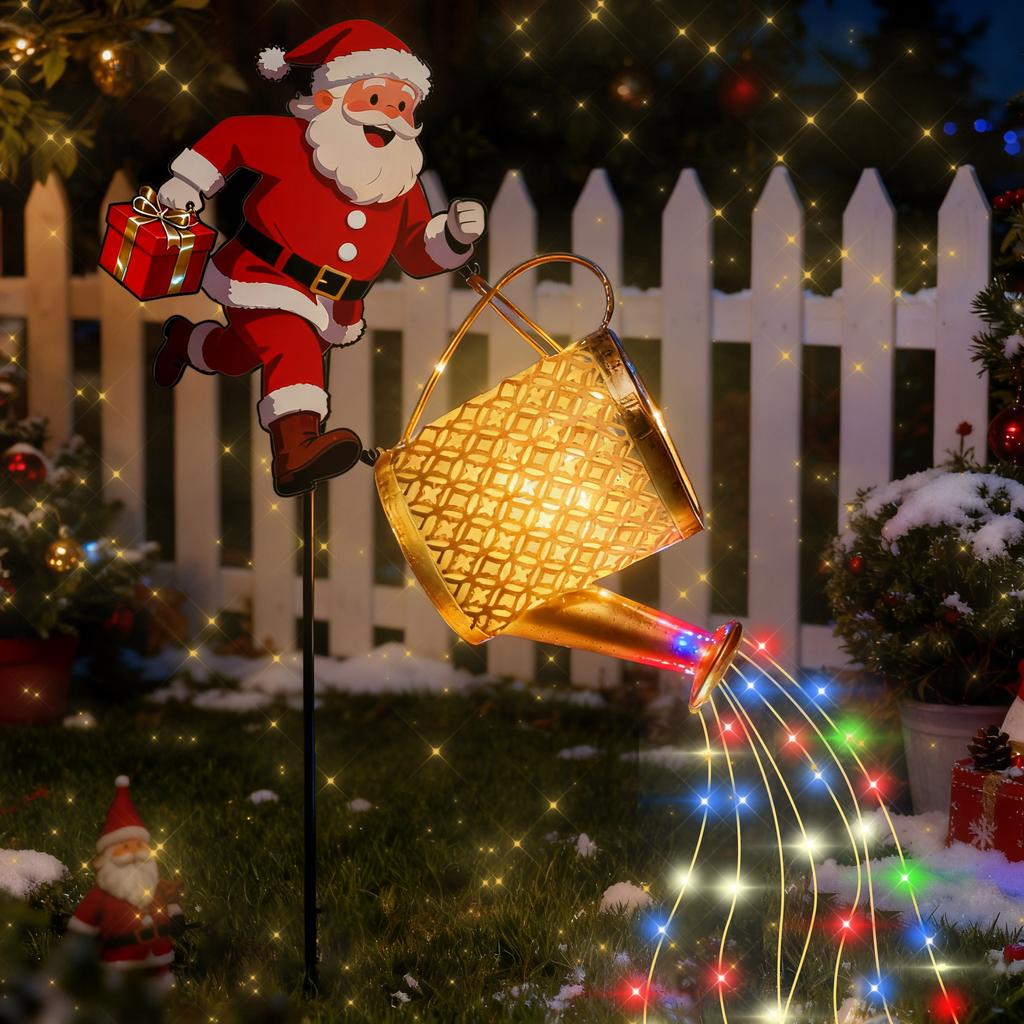 Lampă Cascadă Moș Crăciun cu Energie Solară Decor Grădină Exterior Decorațiune Metalică Iluminare Automată pe Timp de Noapte Tematică de Crăciun